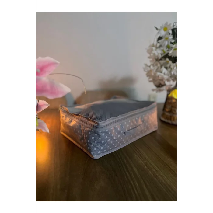 Genel Ürün Orta Gri Puantiye Desen Valiz Düzenleyici 6 parça 6 Parça Gri