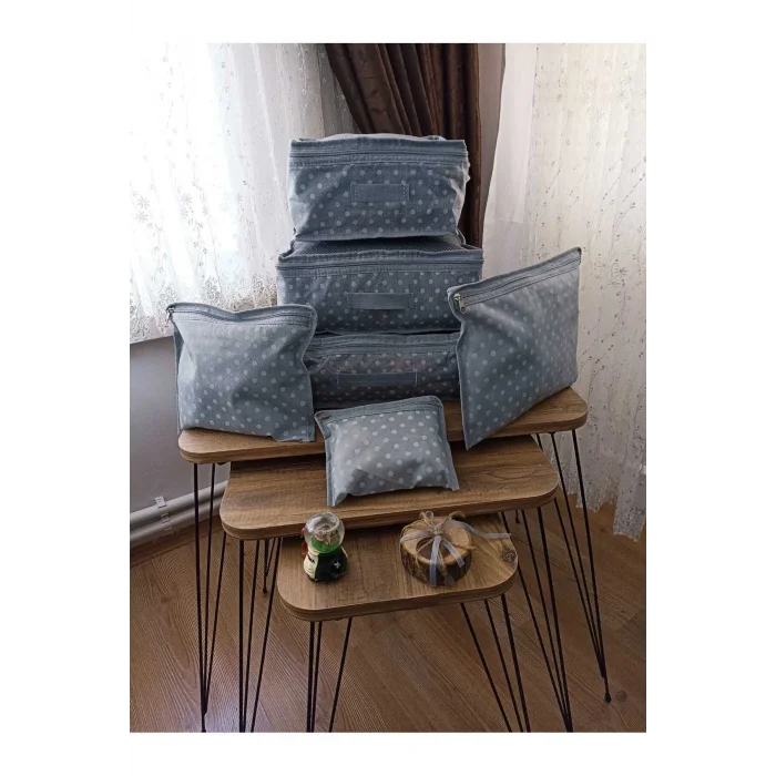 Genel Ürün Orta Gri Puantiye Desen Valiz Düzenleyici 6 parça 6 Parça Gri