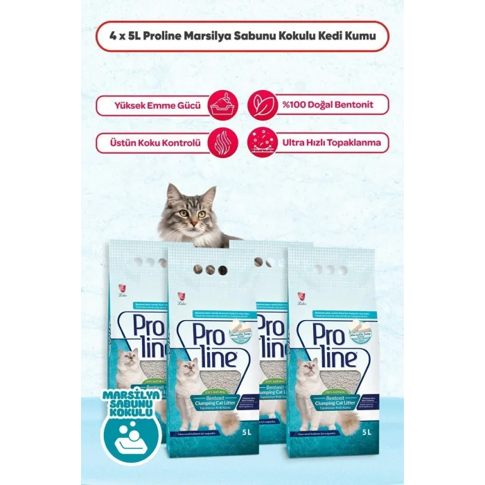 Genel Ürün Marsilya Sabunu Kokulu Bentonit Topaklaşan Kedi Kumu 5 lt x 4 Adet