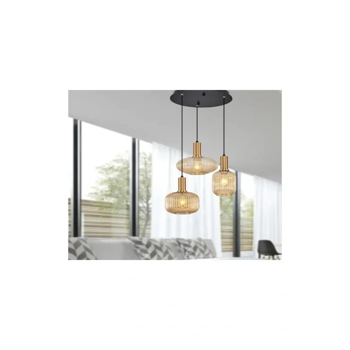 Genel Ürün Rustik Üçlü Camlı Vintage Retro Avize