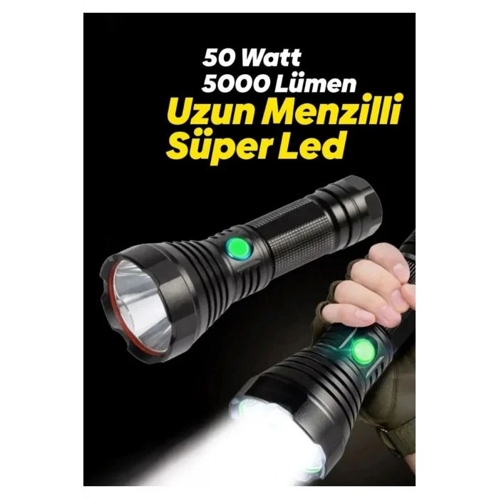 Genel Ürün Hs-044 Çelik 5000 Lümen 26650 Pil 5000 Mah Uzun Menzilli Şarjlı Kamp Için Süper Güçlü El Feneri