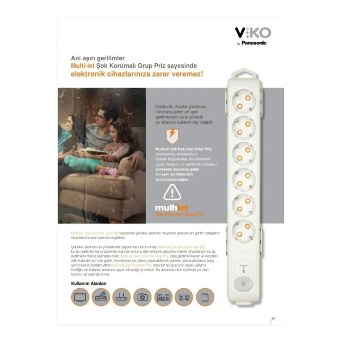 Genel Ürün Multilet Şok ( Akım ) Korumalı Grup Priz Altılı Anahtarlı 1.5 Mt.