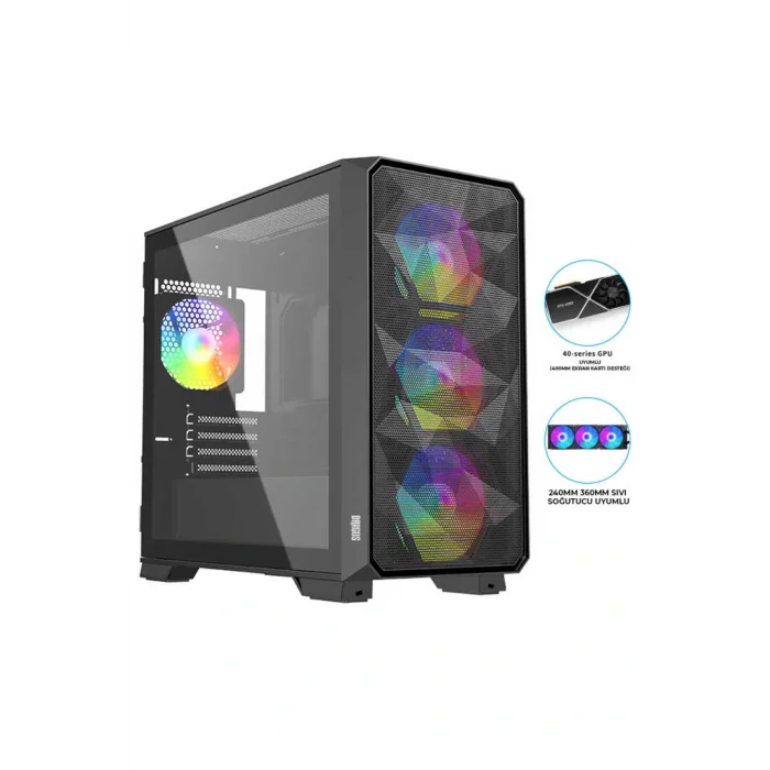 Genel Ürün Diamond 4x ARGB Fan USB 3.0 600W 80+ Plus Mesh Tempered Glass mATX Oyuncu Bilgisayar Kasası