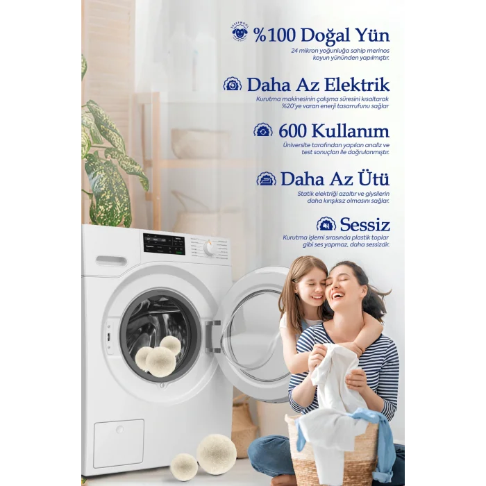 Genel Ürün Clean 3 Adet Çamaşır Yün Keçe Kurutma Topu + 30ml Esans Koku Hediye - Doğal ve Çevre Dostu