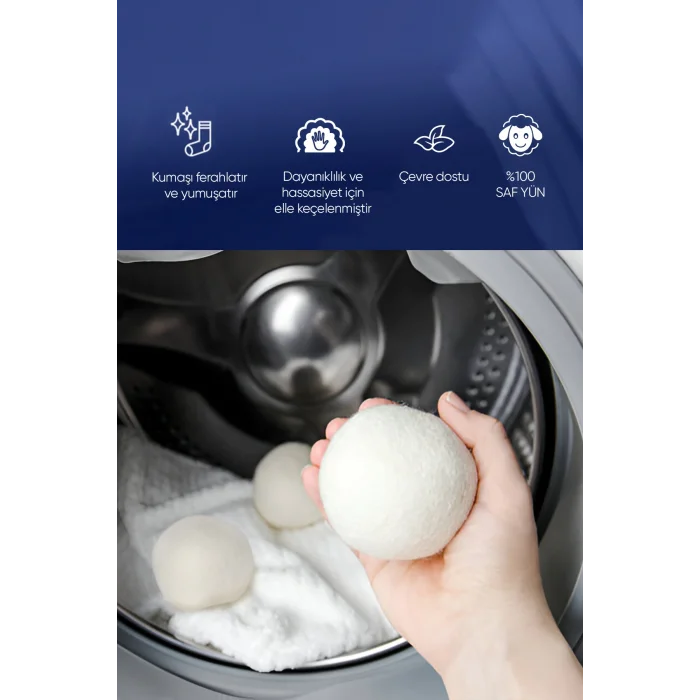 Genel Ürün Clean 3 Adet Çamaşır Yün Keçe Kurutma Topu + 30ml Esans Koku Hediye - Doğal ve Çevre Dostu