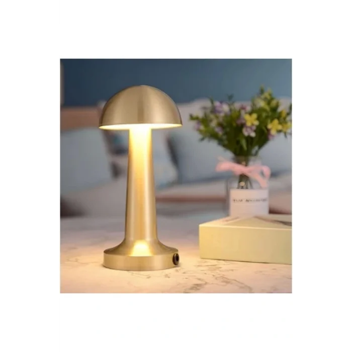 Lamba Şarjlı Ledli Lizbon Masa Lambası 3 Renk Işık Abajur Bakır