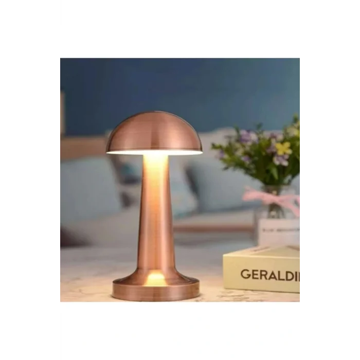 Lamba Şarjlı Ledli Lizbon Masa Lambası 3 Renk Işık Abajur Bakır