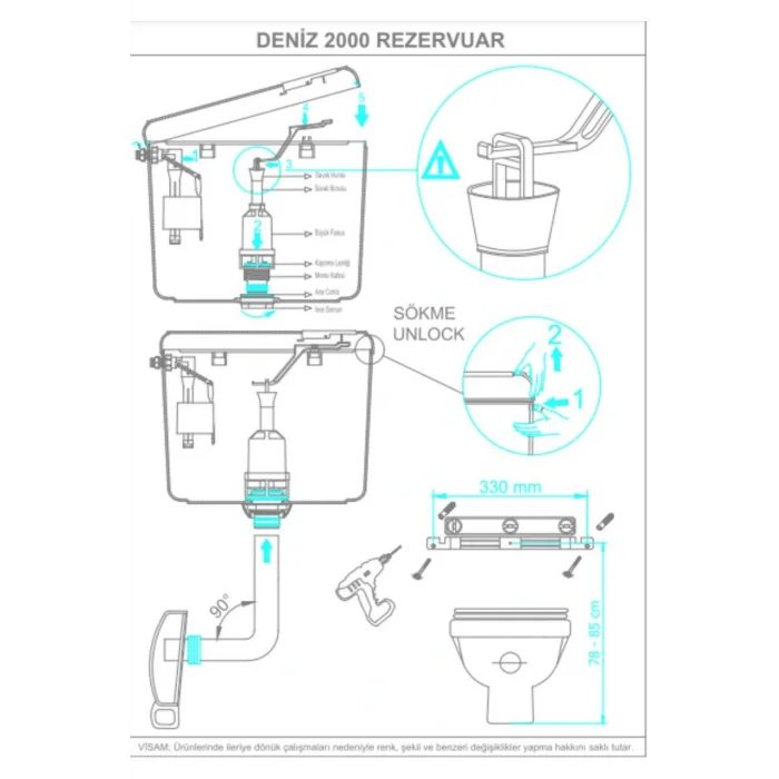 Genel Ürün Deniz 2000 Stoplu Spiral Dirsekli Klozet Üstü Rezervuar