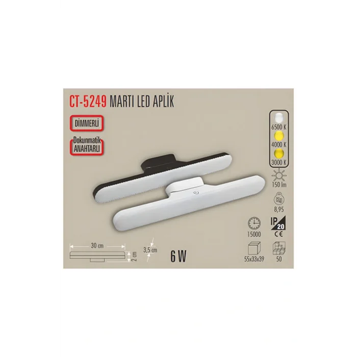 Genel Ürün CT-5249 6W MARTI ŞARJLI LEDLİ APLİK 3 RENK