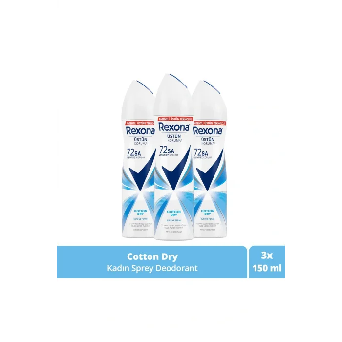 Kol Saati Kadın Sprey Deodorant Cotton Dry 72 Saat Kesintisiz Üstün Koruma 150 Mlx3