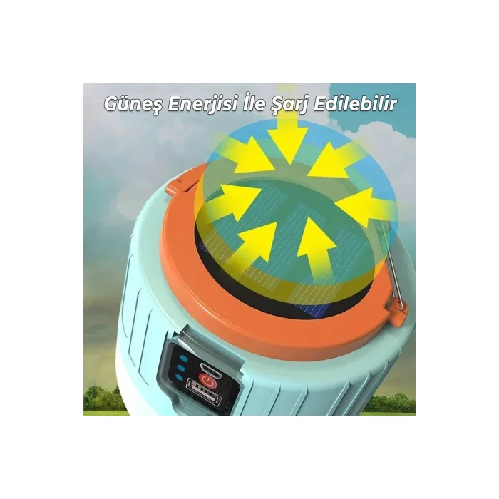 Lamba Kamp Lambası Ledli El Feneri Işıldak Güneş Enerjili Şarjlı Pilli Portatif Gece Lambası
