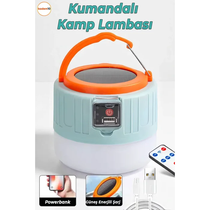 Lamba Kamp Lambası Ledli El Feneri Işıldak Güneş Enerjili Şarjlı Pilli Portatif Gece Lambası