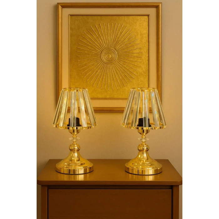Lamba Lorenzo Ikili Masa Lambası Seti Gold Sarı Salon Hol Yatak Odası Ofis Lüks Abajur