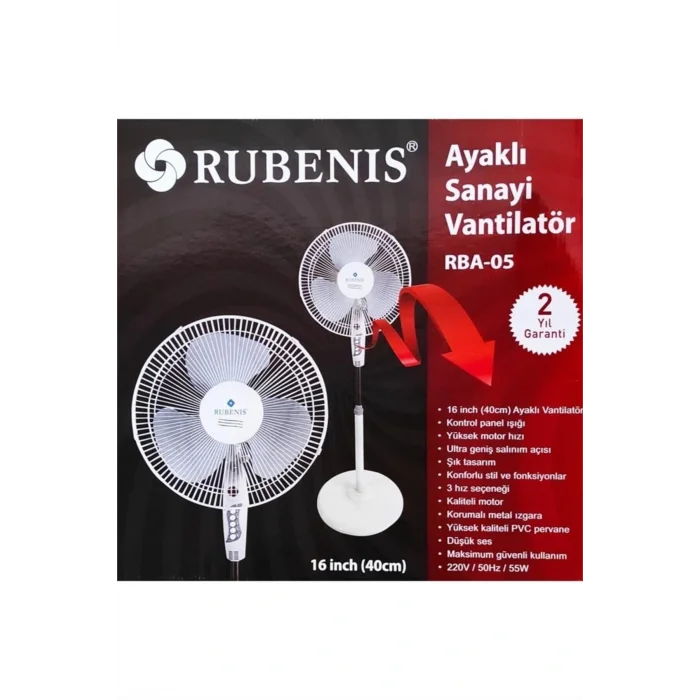 Genel Ürün RBA05 16 INCH 40CM AYAKLI VANTİLATÖR BEYAZ GRİ