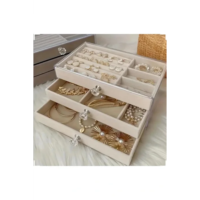 Genel Ürün London Birds Store Şık Akrilik Takı Organizatörü Kadife Çekmecelerle