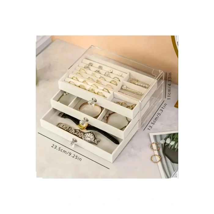 Genel Ürün London Birds Store Şık Akrilik Takı Organizatörü Kadife Çekmecelerle