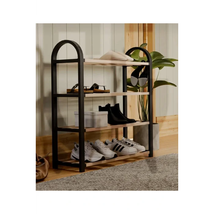 Genel Ürün Etraders Siyah Ahşap Çubuklu Masif Ayakkabılık Kontef