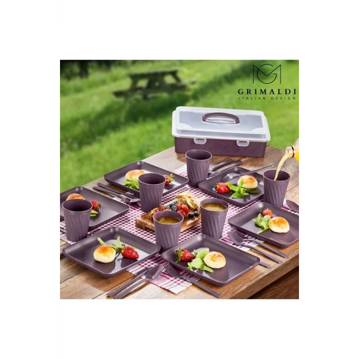 Genel Ürün Piknik Seti 32 Parça 6 Kişilik Bardak Çatal Kaşık Bölmeli Tabak (RENKLER KARIŞIK GÖNDERİLİR)