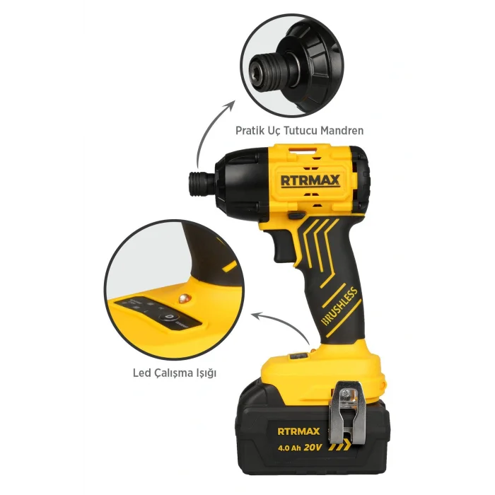 Genel Ürün Rts5020 Şarjlı Torklu Vidalama Makinası Kömürsüz 200 Nm 2x4 Ah 20v Çift Akü S-lion - Akü Dahil