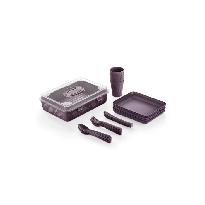 Genel Ürün Piknik Seti 32 Parça 6 Kişilik Bardak Çatal Kaşık Bölmeli Tabak