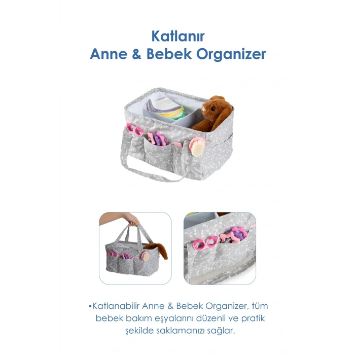 Genel Ürün Katlamalı Çanta Anne&Bebek Organizer Yeşil Çiçek