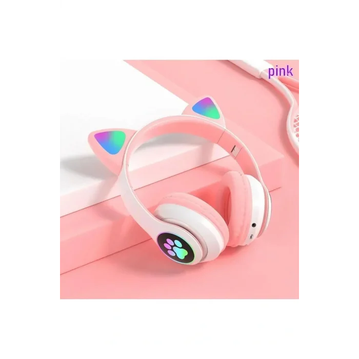 Genel Ürün Vilya Kedi Kulağı Detaylı Bluetooth Kablosuz Kulaklık Çocuk Oyuncu Beyaz Pembe