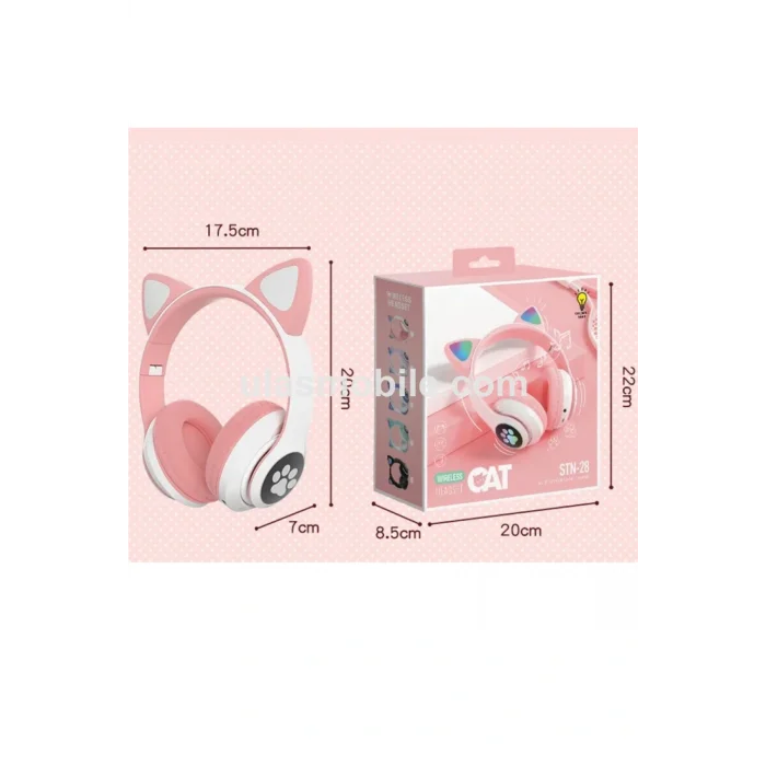 Genel Ürün Vilya Kedi Kulağı Detaylı Bluetooth Kablosuz Kulaklık Çocuk Oyuncu Beyaz Pembe