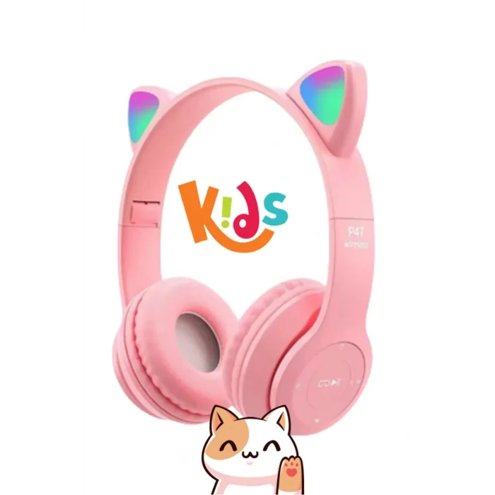 Genel Ürün Kedi Pembe Bluetooth Kulaklık Kablosuz Kulaklık Çocuk Oyuncu Led Işıklı