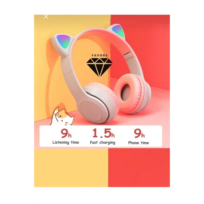 Genel Ürün Lacivert Renk Vilya Kedi Kulağı Detaylı Uyumlu Bluetooth Kablosuz Kulaklık Çocuk Oyuncu Aux Kablo