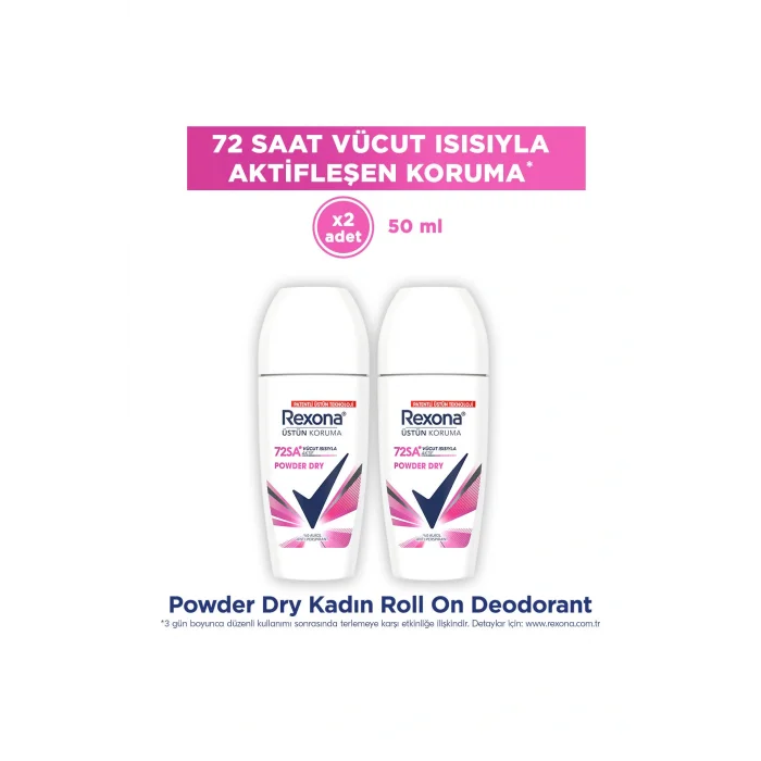 Kol Saati Üstün Koruma Kadın Roll On Deodorant Powder Dry 72 Saat Kesintisiz Koruma 50 ml x2