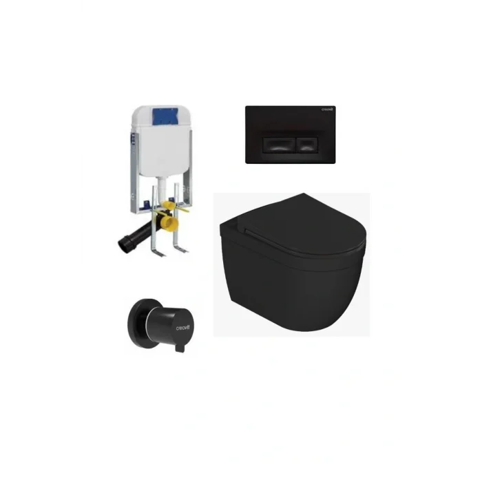 Genel Ürün Gömme Rezervuar Seti Ve Dura Mat Siyah Asma Klozet Sirius Ve Yavaş Kapak
