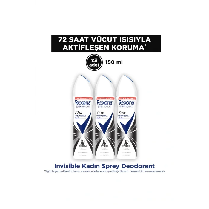 Kol Saati Kadın Sprey Deodorant Invisible 72 Saat Kesintisiz Koruma 150 ml x3