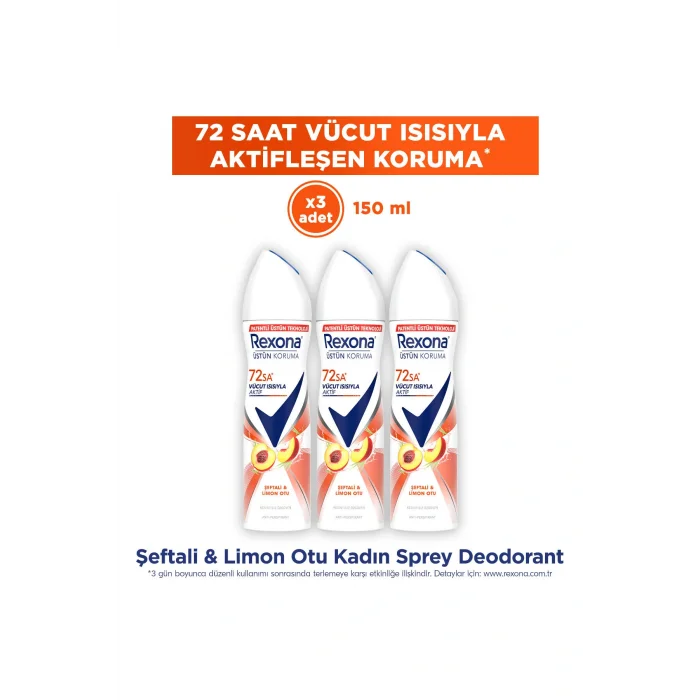 Kol Saati Kadın Sprey Deodorant Seftali&Limon Otu Antiperspirant 72Saat Kesintisiz Üstün Koruma 150mlx3