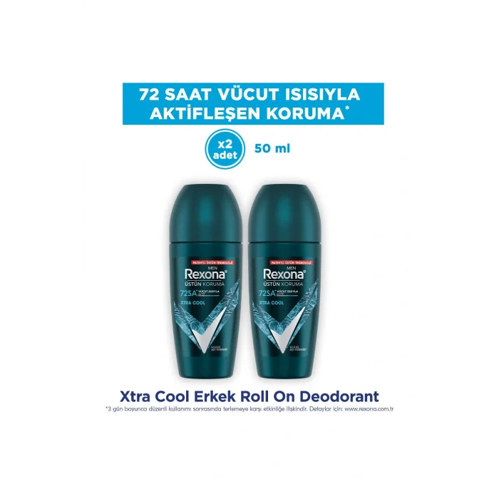 Kol Saati Üstün Koruma Erkek Roll On Deodorant Xtra Cool 72 Saat Kesintisiz Koruma 50 ml x2