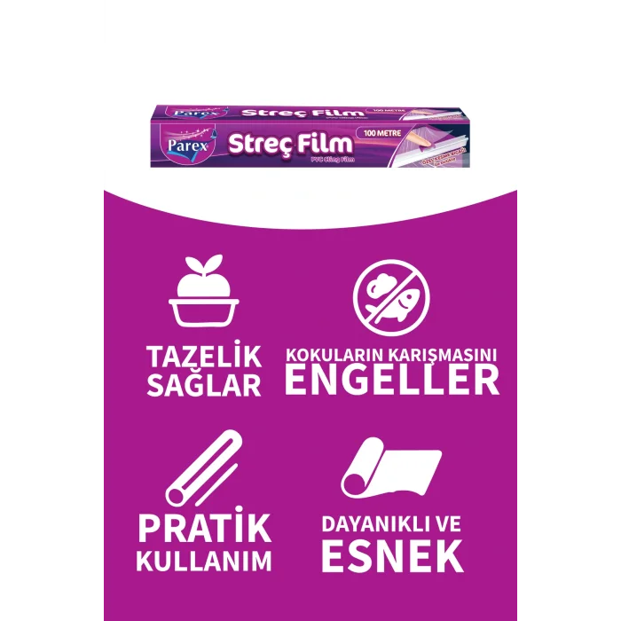 Genel Ürün Streç Film 30 cm x 100 m 7 Mikron - Şeffaf - Kesme Bıçağı Hediyeli