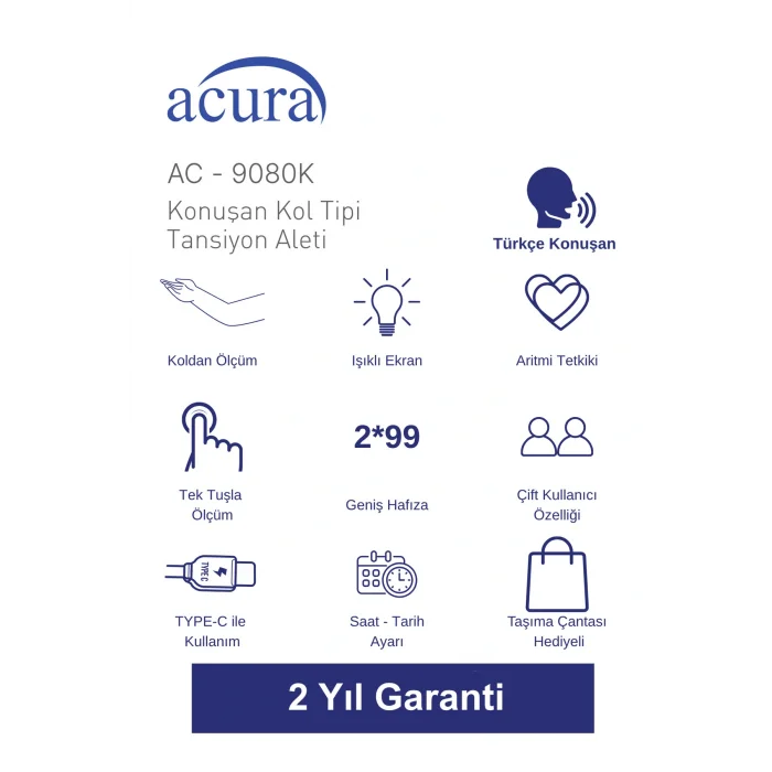Genel Ürün Ac-9080k Türkçe Konuşan Koldan Tam Otomatik Tansiyon Aleti 2568452108156