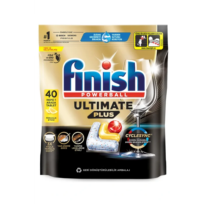 Genel Ürün Ultimate Plus Hepsi Bir Arada Bulaşık Makinesi Deterjanı Kapsül Tablet Limon 40 Adet