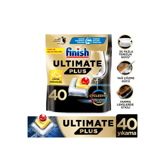 Genel Ürün Ultimate Plus Hepsi Bir Arada Bulaşık Makinesi Deterjanı Kapsül Tablet Limon 40 Adet