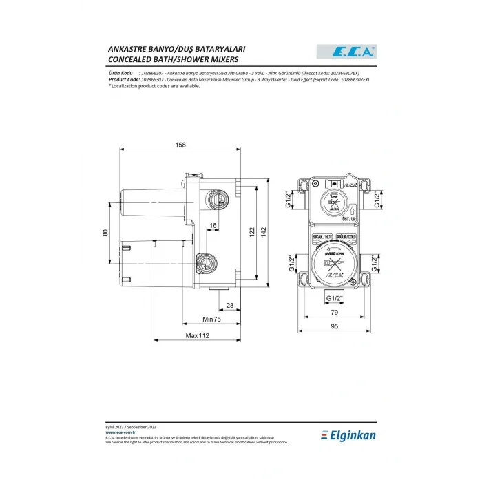 Genel Ürün Ankastre Banyo Bataryası Sıva Altı Grubu - 3 Yollu Altın Görünümlü 102866307
