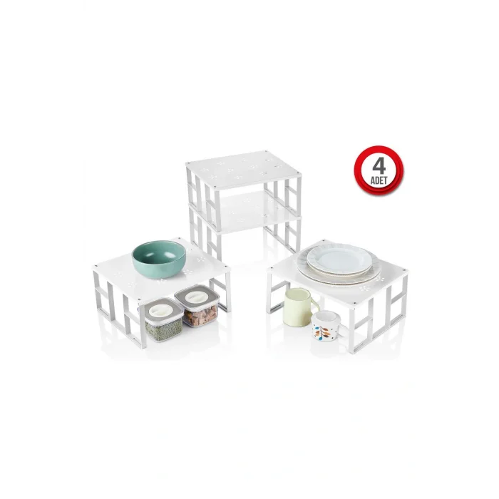 Dolap Düzenleyici 4 Adet Dolap İçi Düzenleyici Raf Tabak Bardak Rafı Metal Raf
