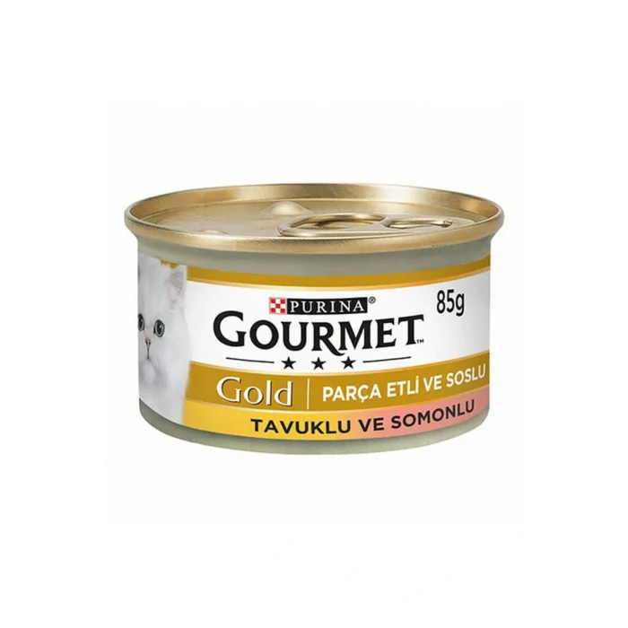 Genel Ürün Gold Parça Etli Soslu Somonlu Tavuklu Yetişkin Kedi Konservesi 24 Adet 85 Gr