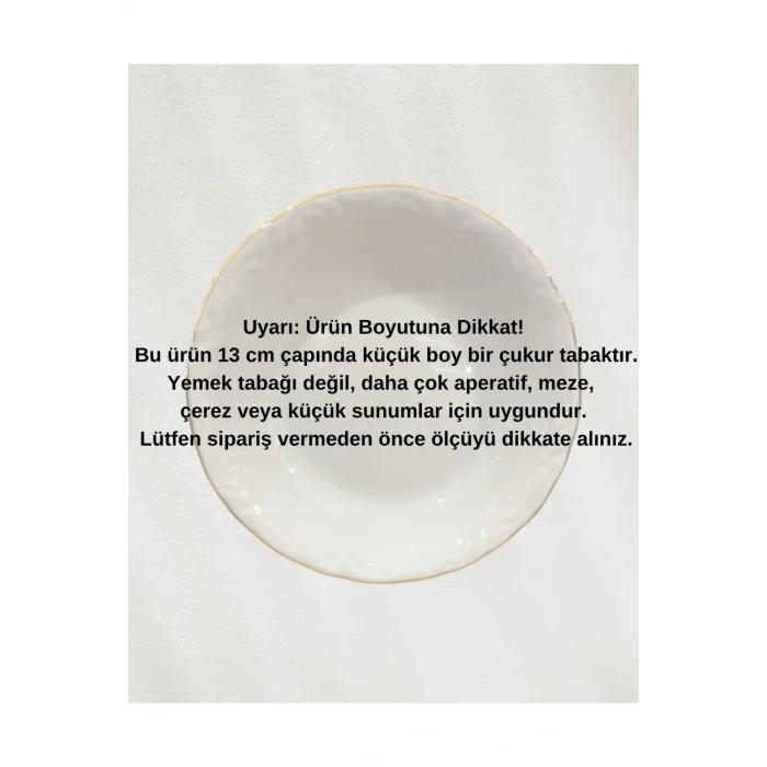 Genel Ürün 6lı Altın Yaldızlı 14 Cm Porselen Çukur Tabak Küçük Boy Çerezlik Kahvaltılık Porselen Tabak