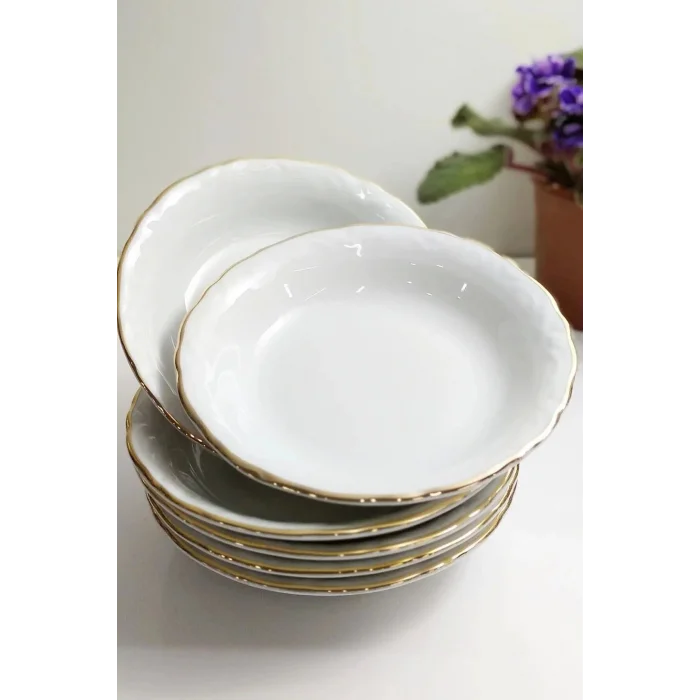 Genel Ürün 6lı Altın Yaldızlı 14 Cm Porselen Çukur Tabak Küçük Boy Çerezlik Kahvaltılık Porselen Tabak