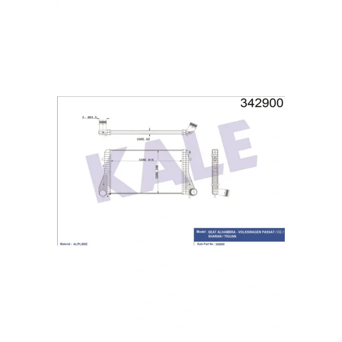 Genel Ürün Vag Turbo Radyatoru (intercooler) Passat / CC Tiguan Sharan Alhambra 2,0tdi 08>> - 342900