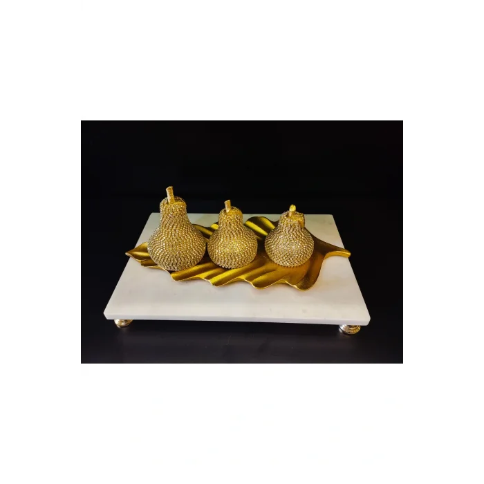 Biblo 3lü Altın Renk ve Taş Süslemeli Armut Biblo Seti