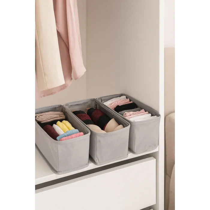 Dolap Düzenleyici 3 lü Katlanabilir Telli Çekmece Dolap Düzenleyici Set Çekmece Organizeri Saklama Kutusu