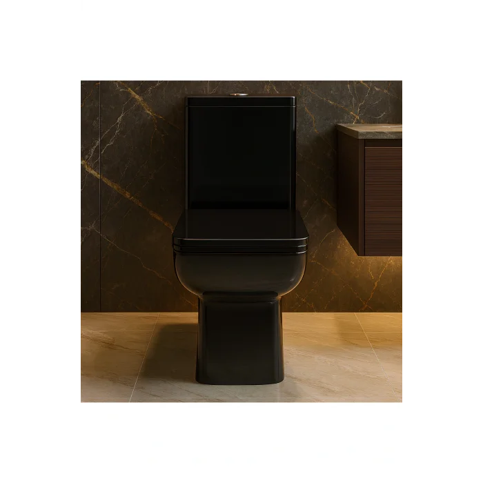 Genel Ürün Power Siyah Duvara Sıfır Klozet Takım POW.K022B, Power Siyah Duroplast Yavaş Kapak