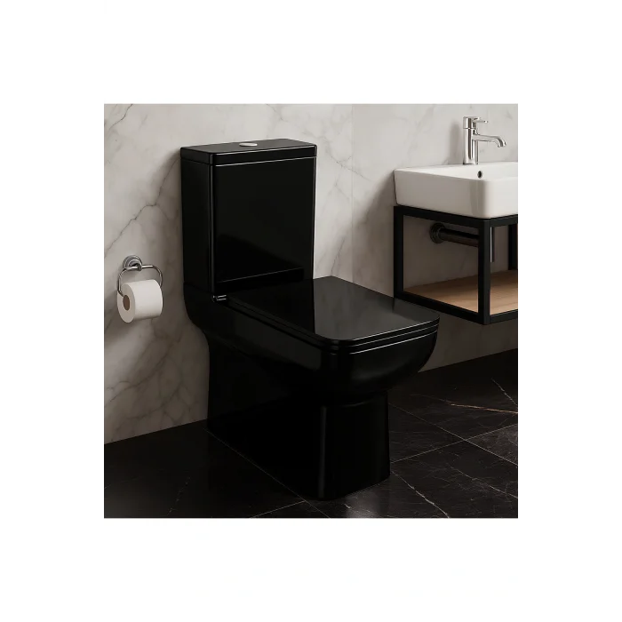 Genel Ürün Power Siyah Duvara Sıfır Klozet Takım POW.K022B, Power Siyah Duroplast Yavaş Kapak