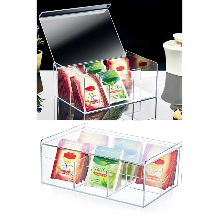 Genel Ürün 6 Bölmeli Kapaklı Çay Kutusu Poşet Bitki Çayı Kabı