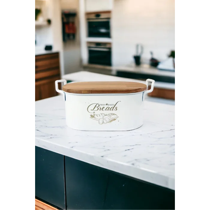 Genel Ürün Ekmek Kutusu Beyaz Kesim Tahtalı Ekmeklik Kulplu Mutfak Düzen Ekmek Sepeti Metal Ekmeklik Sunumluk